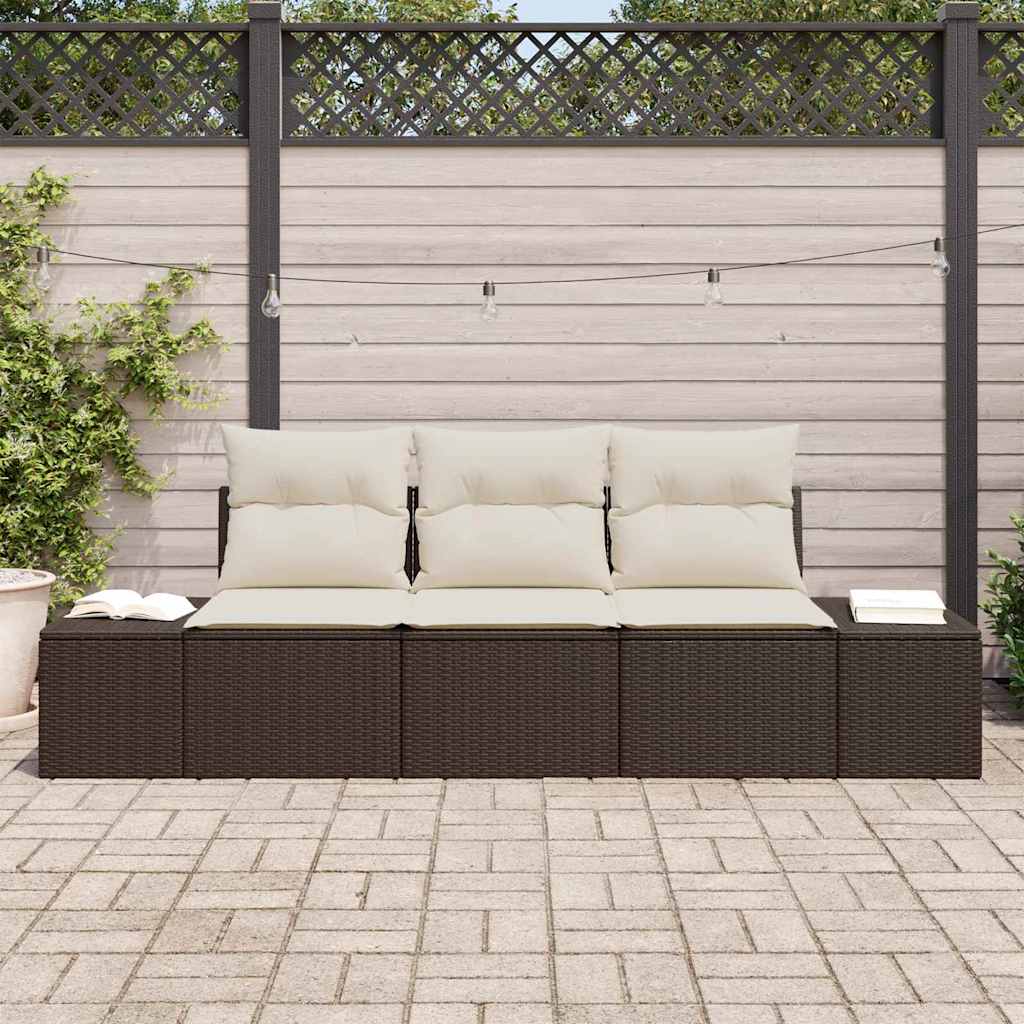 Garten-Sofa-Set mit Kissen mit Speicher 3 pcs Braun und Creme